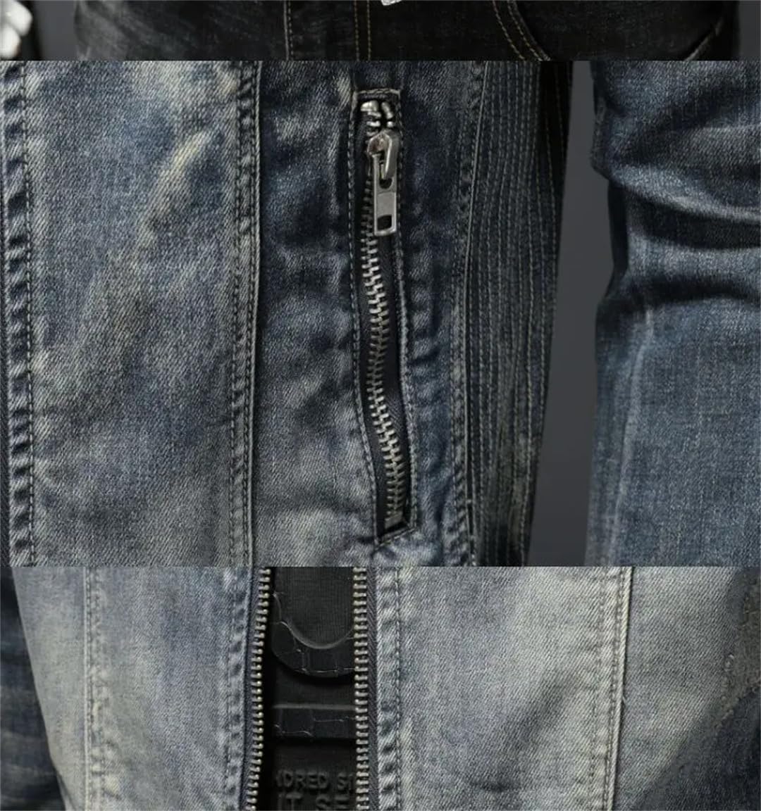 Generic Men's Trendy Retro Stand-Up Collar Zipper Jacket Handsome Riding Biker Clothing Denim Jacket
