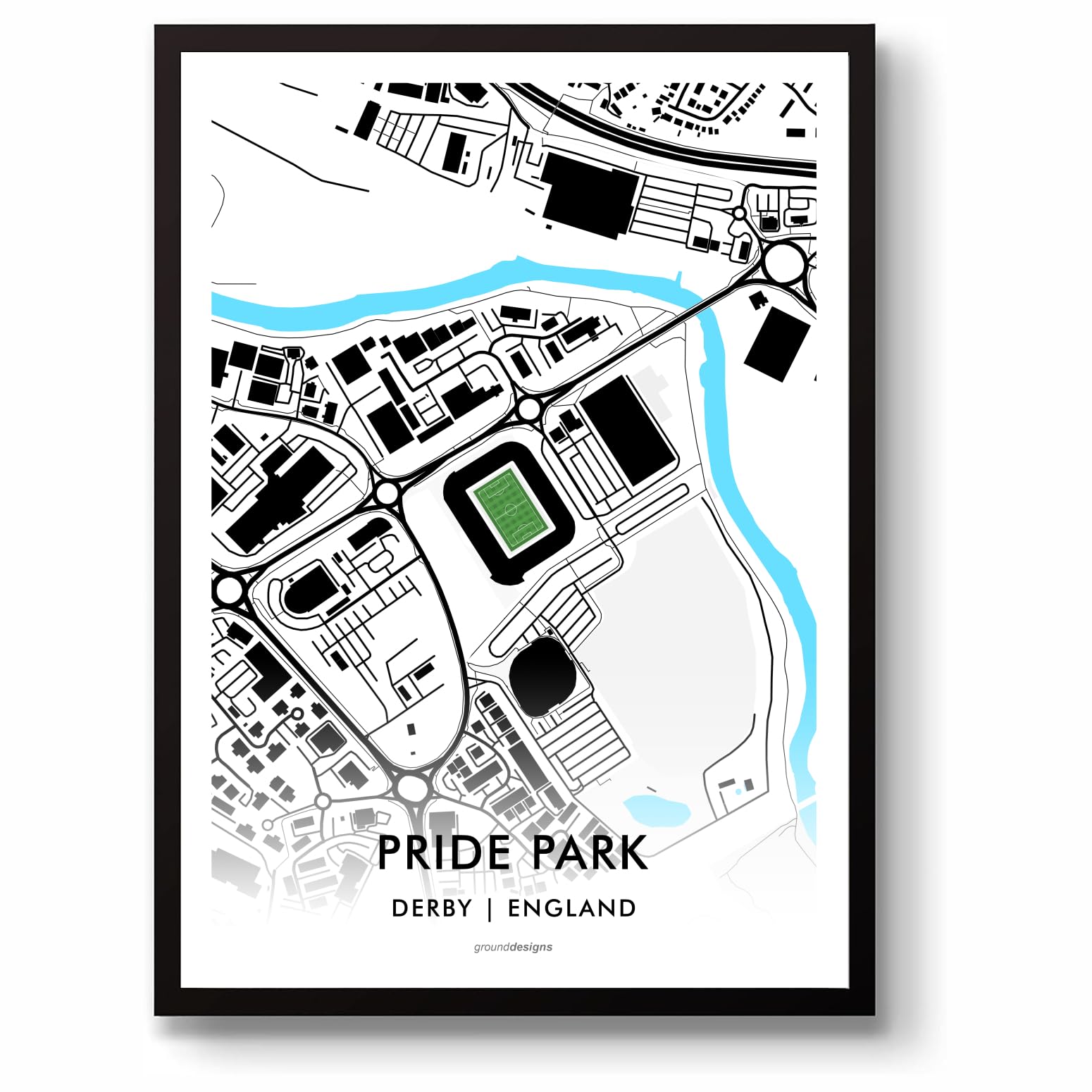 GroundDesigns DERBY COUNTY FC Football Gift PRIDE PARK Stadium Art Map Unframed A3 Print DCFC