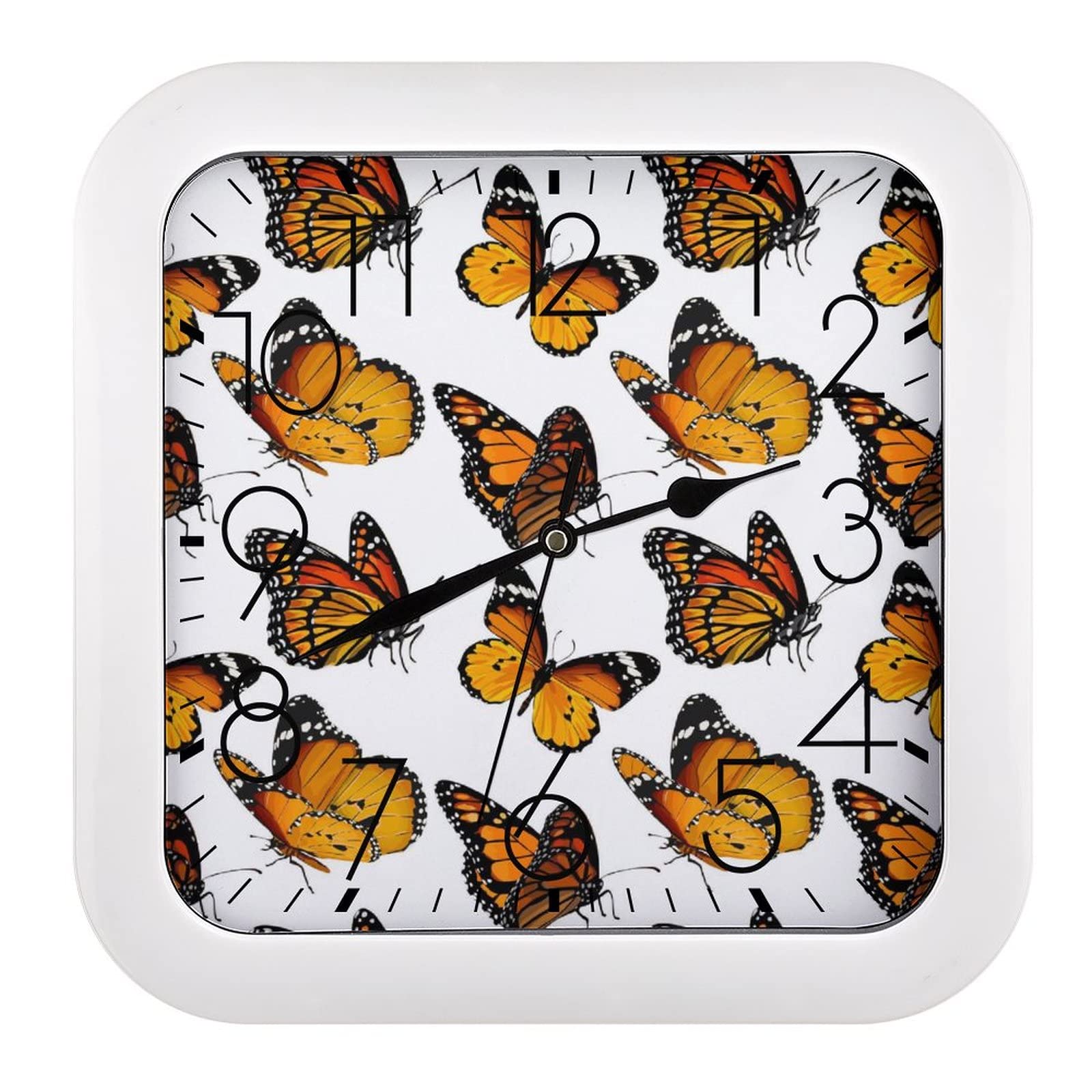 Horloge murale grands chiffres lisibles avec motif papillons bruns