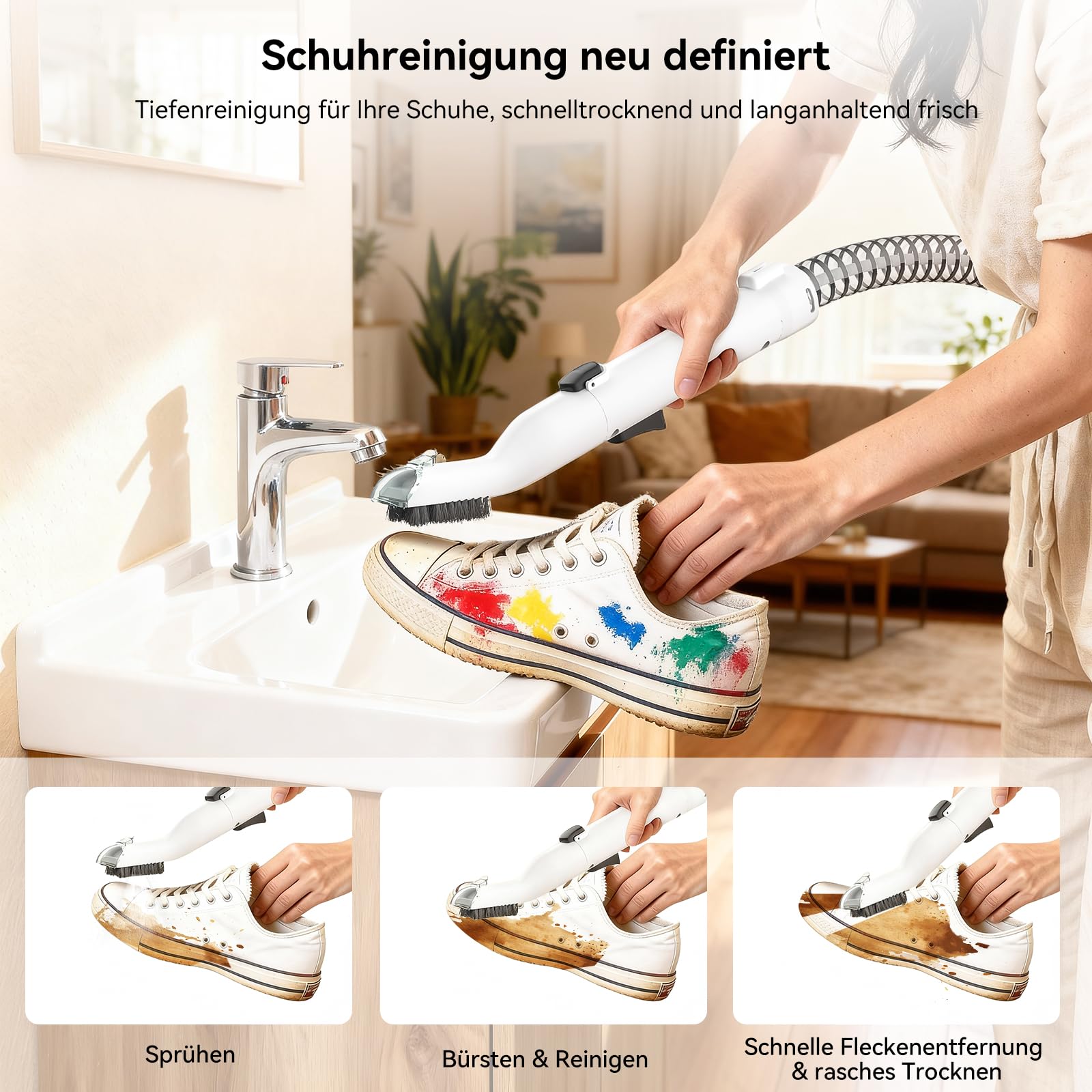 Uwant Y100 Steam Polsterreiniger Gerät, 3-in-1 Nasssauger für Sofa, Teppich und Auto mit 18KPA, 100°C Heißdampf, 65°C Heißwasser, Kaltwasser. Selbstreinigung, Multi-Bürstenkopf & 500ml Teppichreiniger