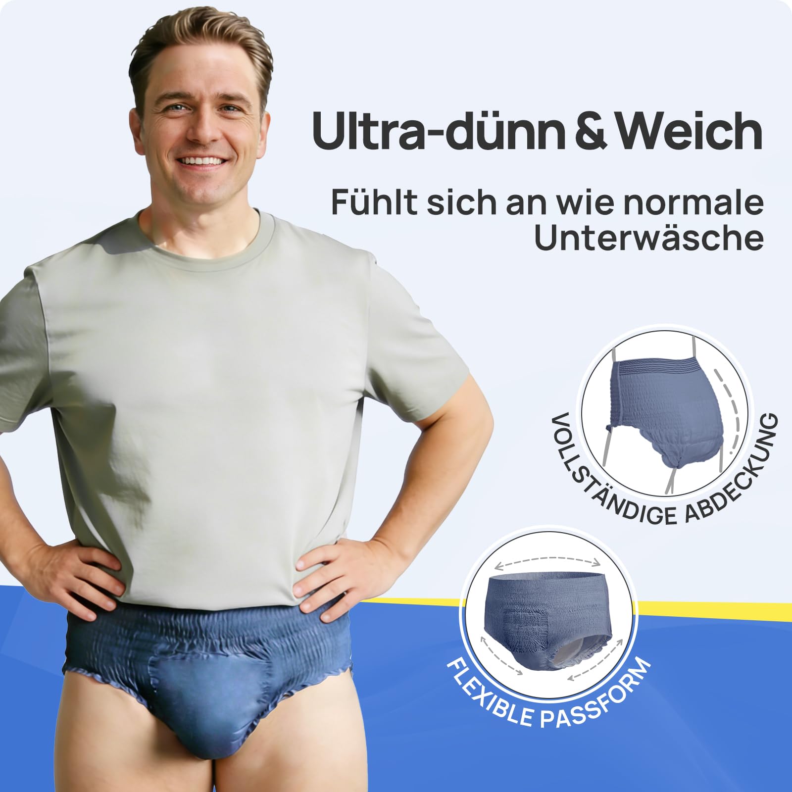 SUNKISS Inkontinenz Pants für Männer, Ultra Dünn & Schnell Absorbierende Windelhosen für Erwachsene, Diskret, Blau, Größe XXL, 36 Stück 1er Pack
