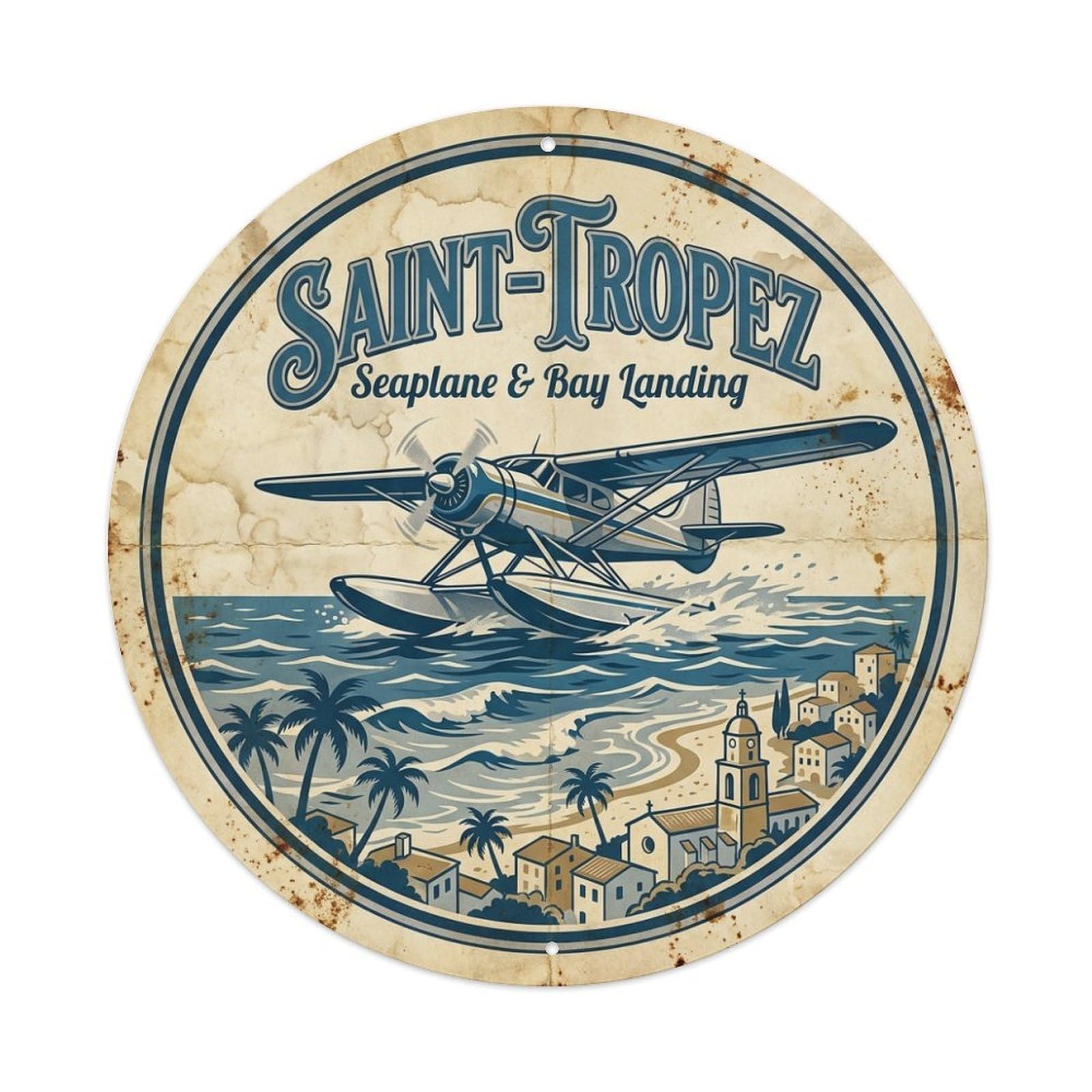 Riviera Travel Seaplane Bay Landing France Saint Tropez Metal Tin Sign