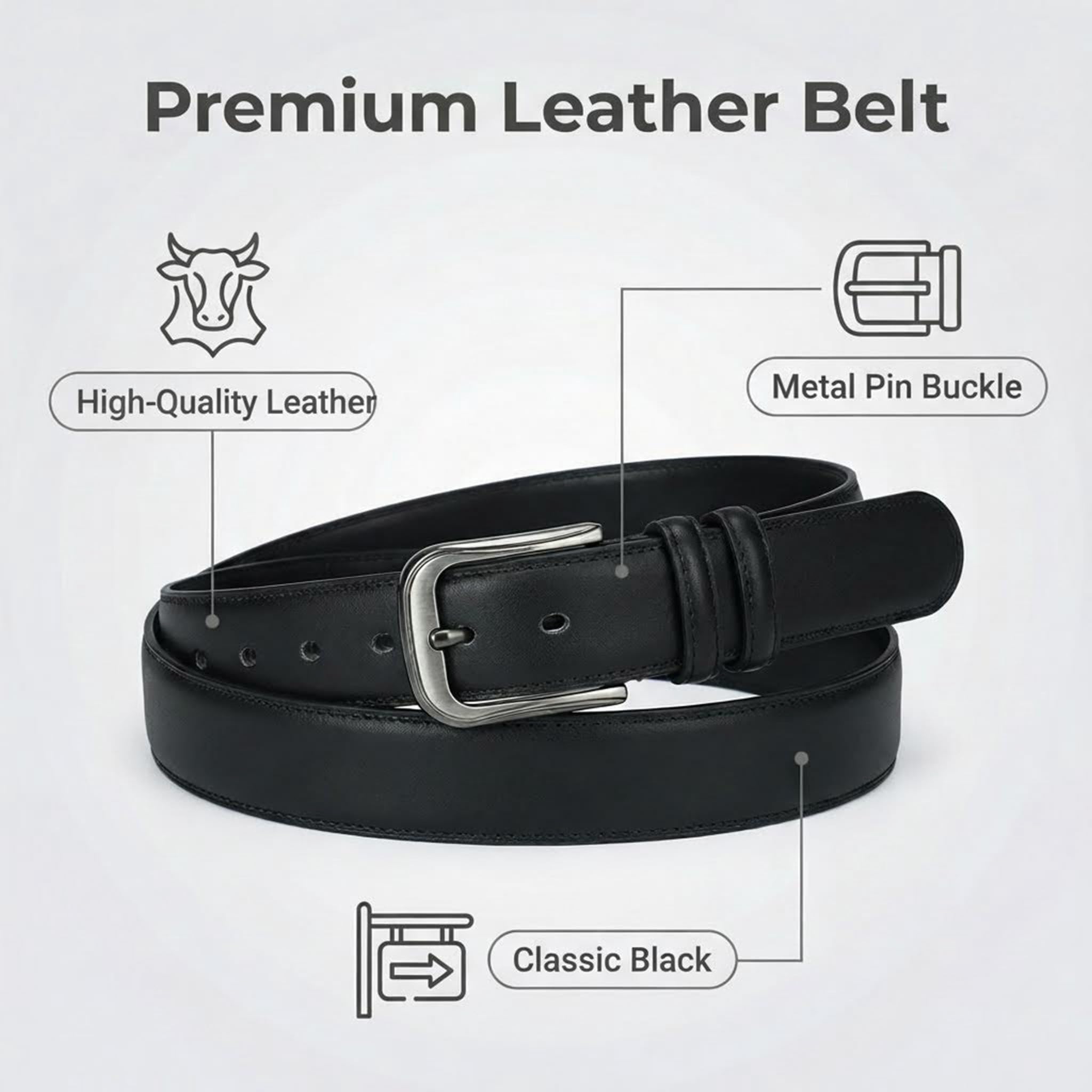 Ceinture Homme Cuir Ceintures Noir Grande Taille 110CM-200CM Affaires Jeans Pantalon de Travail Ceinture 3,8CM de Large avec Boîte Cadeau.