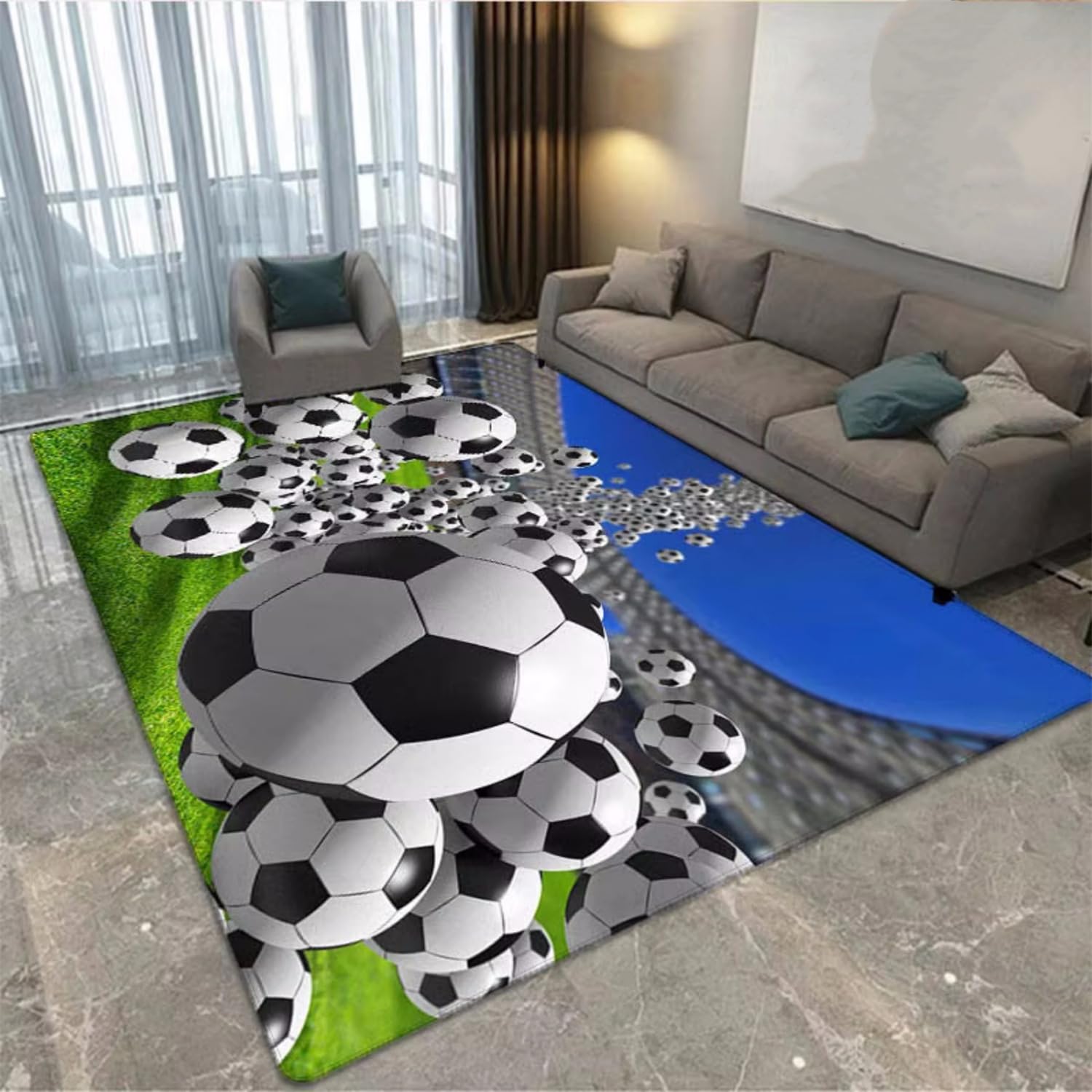 Alfombra fútbol de franela suave Xisnuient con diseño deportivo de fuego y agua 160x200cm