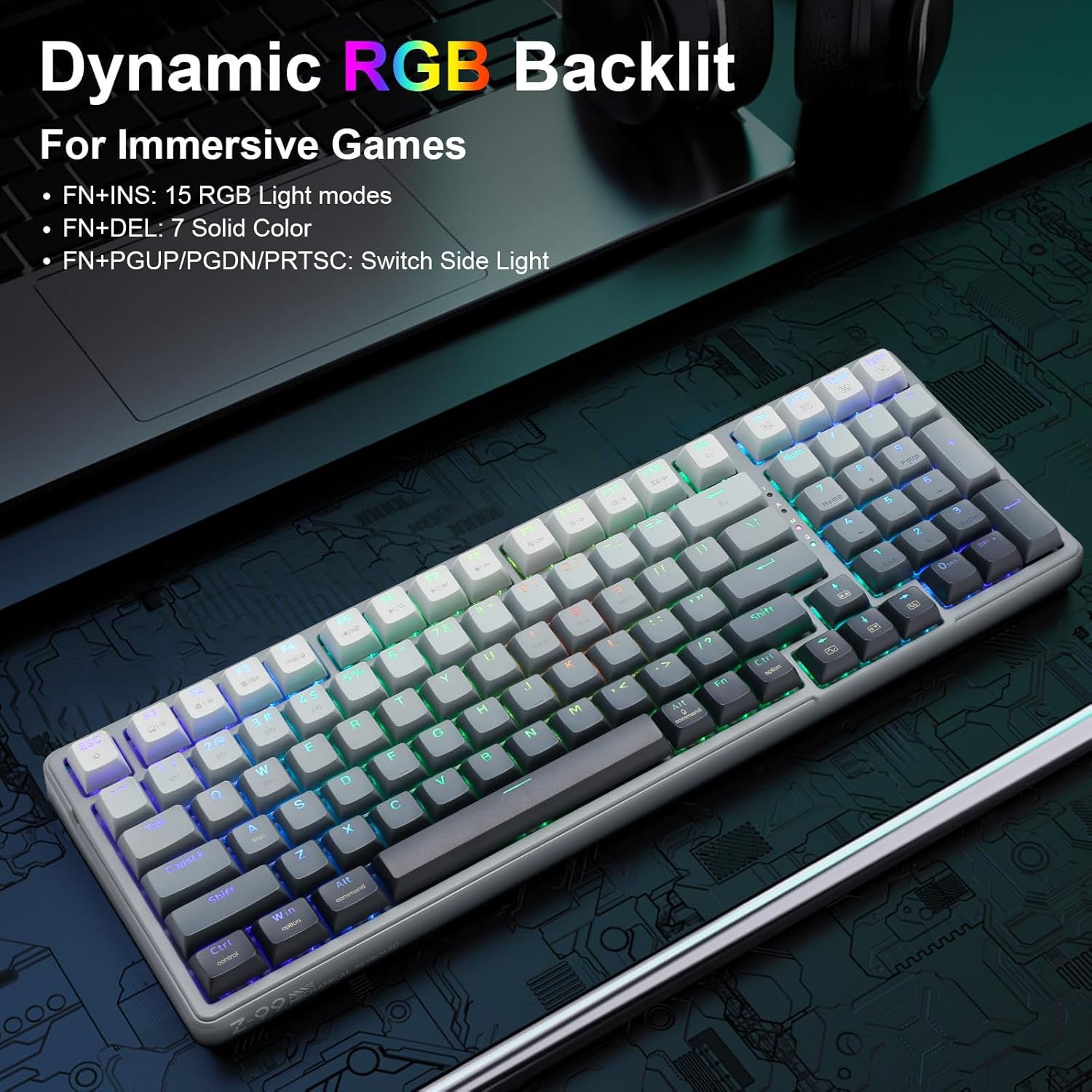 HUO JI E-YOOSO Wireless Mechanical Keyboard, Hot Swappable, Pre-lubed Blue Switches, Gasket Structure, Bluetooth/2.4GHz/USB-C, RGB Backlit,PBT Keycap Custom Gaming Keyboard for PC (Gray)