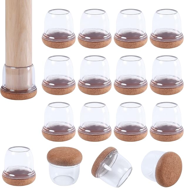 Upgraded Clear Silicone Chair Leg Floor Protectors, 16PCS Silicone Chair Leg Caps with Wrapped Felt, Chair Leg Silicone Covers Smooth Moving Chair Feet Protectors, No Scratches No Noise, (Round, 1")