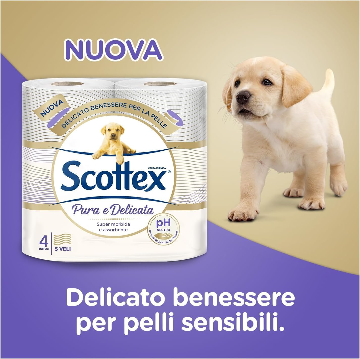 Scottex Carta Igienica Pura e Delicata, 20 Morbida e Assorbente, PH Neutro, Carta Igienica 5 Veli Dermatologicamente Testata - Immagine 4