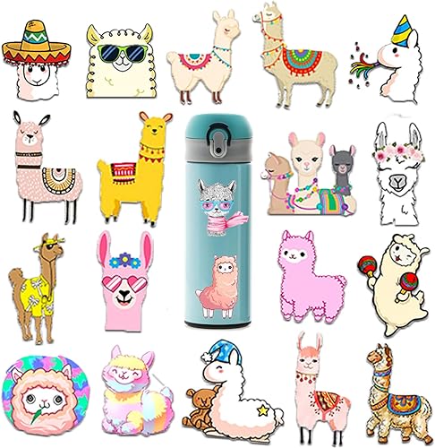 Calcomanías de vinilo estéticas de llama para adolescentes y niñas, 50 unidades, mate, reutilizables, impermeables, lindas calcomanías de alpaca