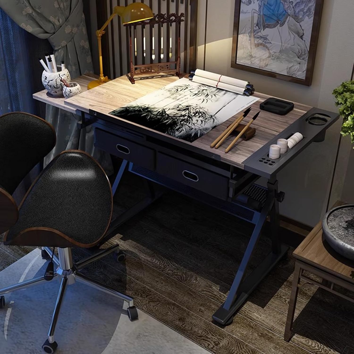Drafting Desk Drafting Table Foldable Board Drawing Desk W/Tilting Tabletop, Storage Drawer for Study, Office, Studio, Art