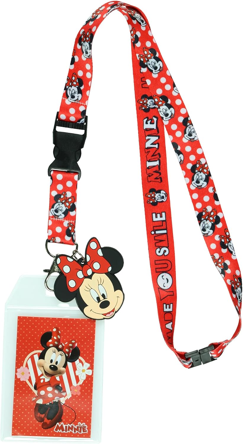 Disney Minnie Mouse Made You Smile Lanyard with Clear ID Badge Holder and 2" Rubber Minnie Mouse Charm