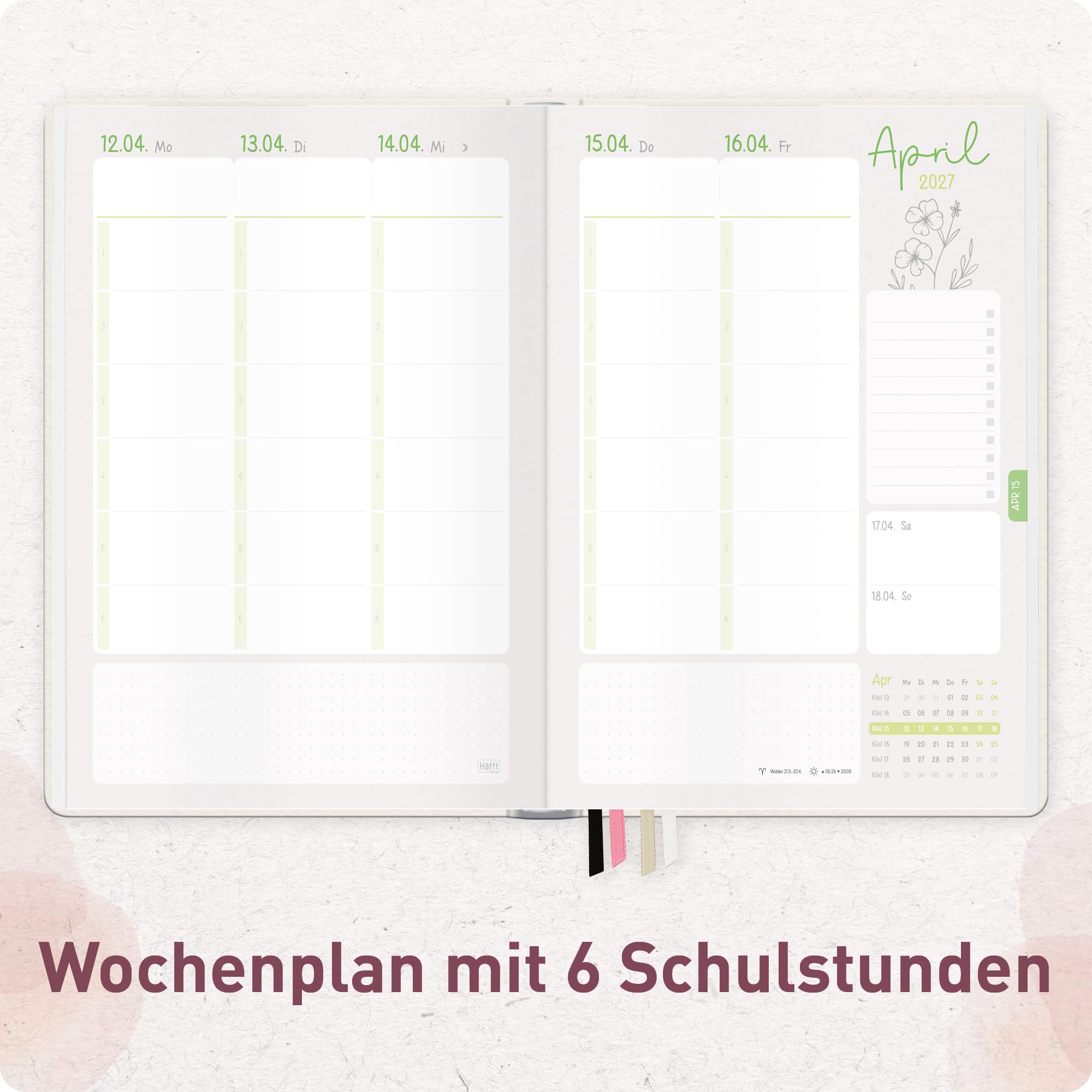 Häfft® Lehrerplaner Grundschule 2026/2027 im A4+ Format Hardcover - Schuljahr 12 Monate (Aug 26 - Jul 27) Lehrerkalender & Unterrichtsplaner für Klasse 1–4 "Soft Flower"