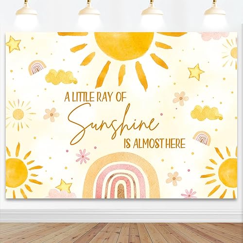 Mocsicka Fondo de fiesta de baby shower con temática de sol de 7 x 5 pies, decoración de fiesta de baby shower, telón de fondo de fiesta de pequeño