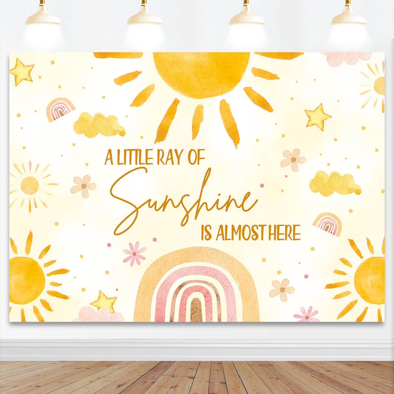 Mocsicka Sunshine Baby Shower Backdrop - 7x5ft Sun Theme Baby Shower Party Decorations Background - Little Ray of Sunshine Party Backdrop Cake Table