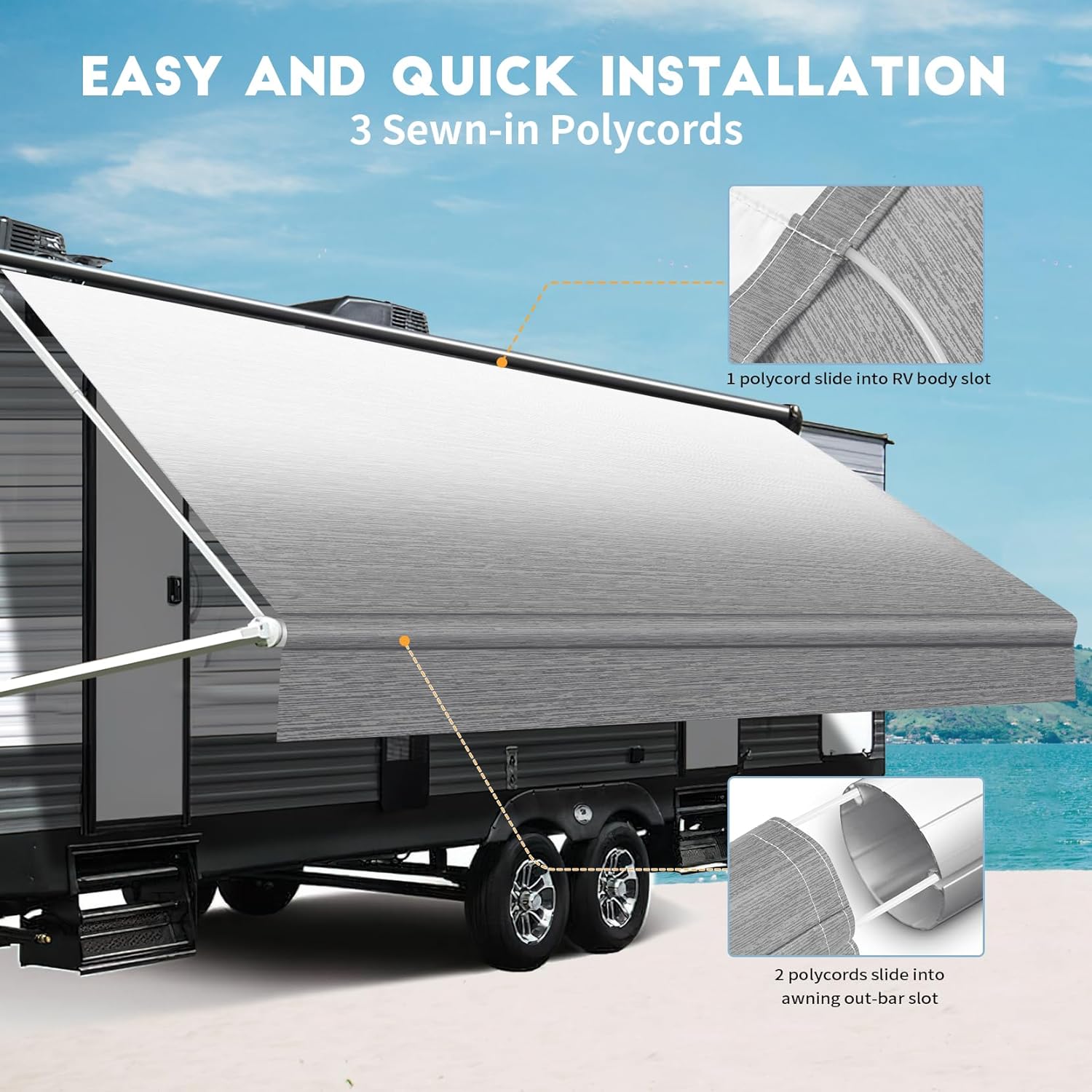 Heavy Duty RV Awning Fabric Replacement - 19.5oz Vinyl Camper Awning - Waterproof & UV-Resistant - Universal Canopy for Camper, Trailer and Motorhome (18FT(Fabric 17'2"), Gray Fade)