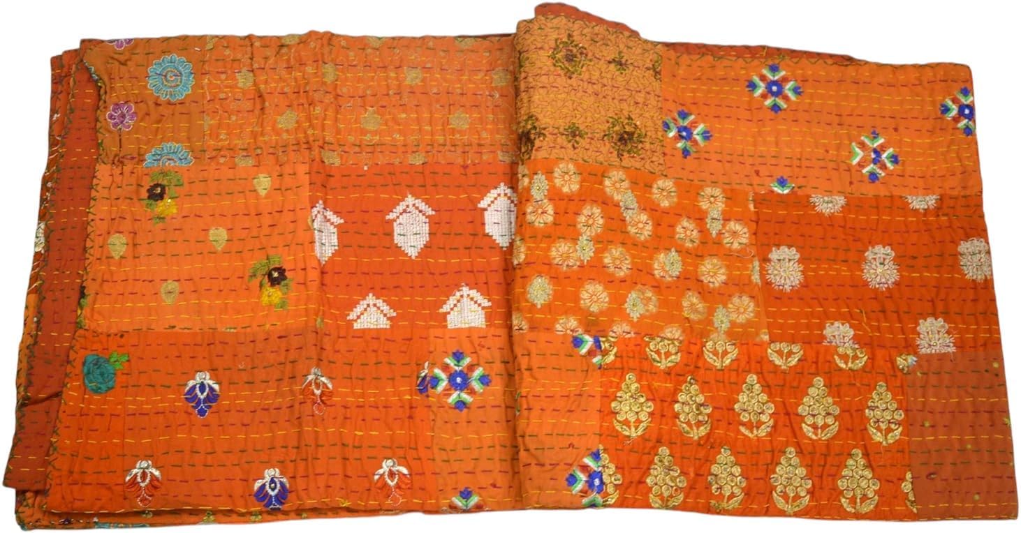 Handmade Vintage Quilts Throw Blanket Indian Quilt King Size Patchwork Quilt Kantha Quilt Silk Twin Size Bedspread