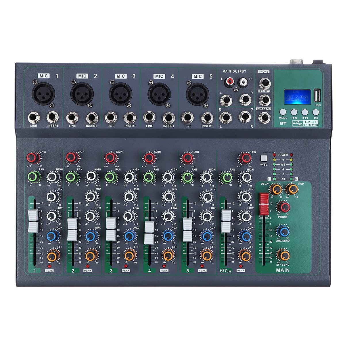 YONGYAO Microfono DJ a 7 canali per Il Controllo del Mixer Audio Bluetooth con LED Digital Display Music Stream