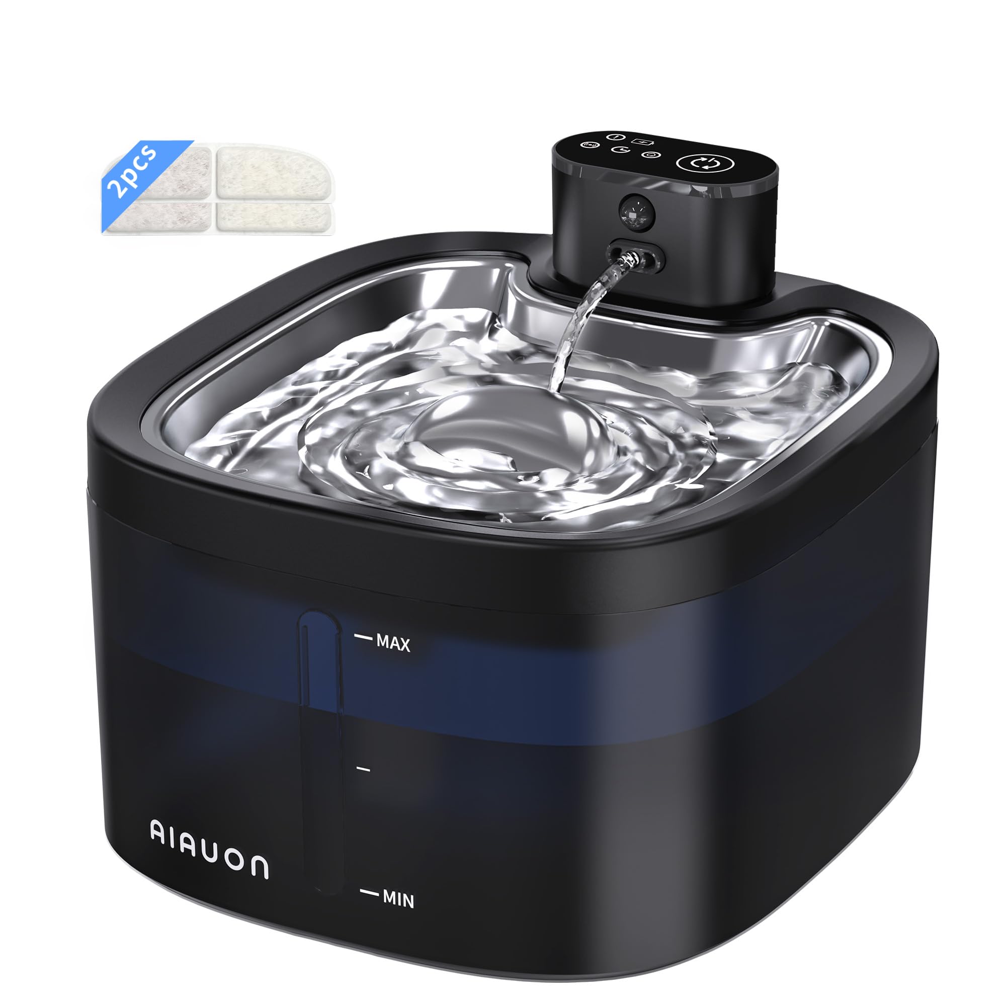 Katzenbrunnen kabellos 118oz/3,5L Drahtlos & Ultra-leise mit Sensor- und Zeitmodus,Edelstahlpalette, batteriebetriebener Trinkbrunnen für Katze,Trinkbrunnen für Katze