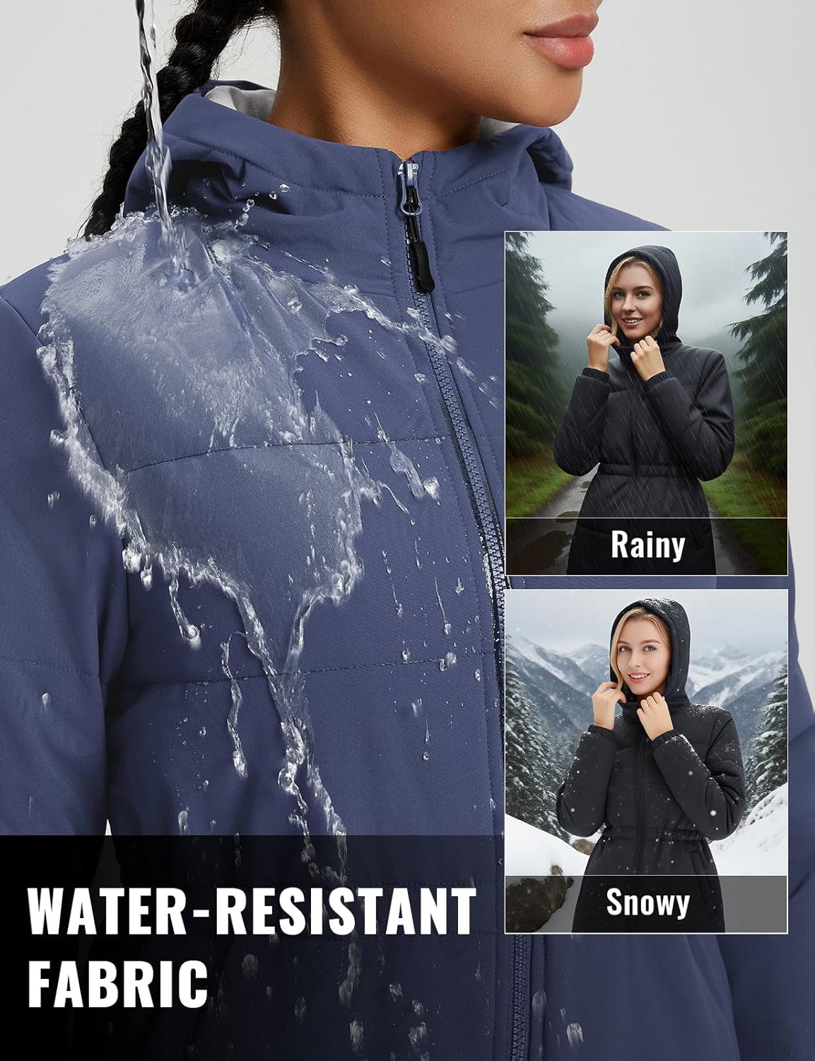 baleaf Women's Winter Coat Long Puffer Jacket Quilted Jackets with Hood Warm Running Insulated Hiking Snow - Image 5