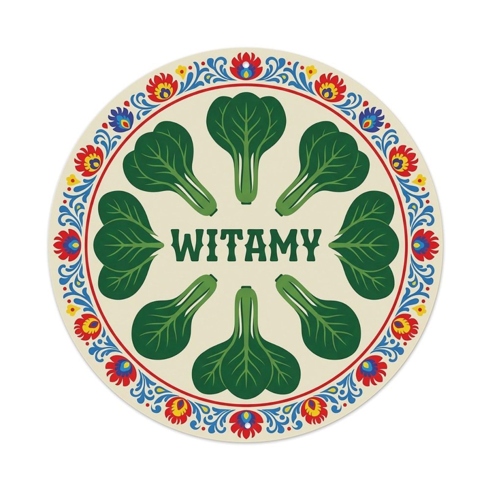 Vintage Polish Folk Art Witamy Welcome Komatsuna Metal Tin Sign