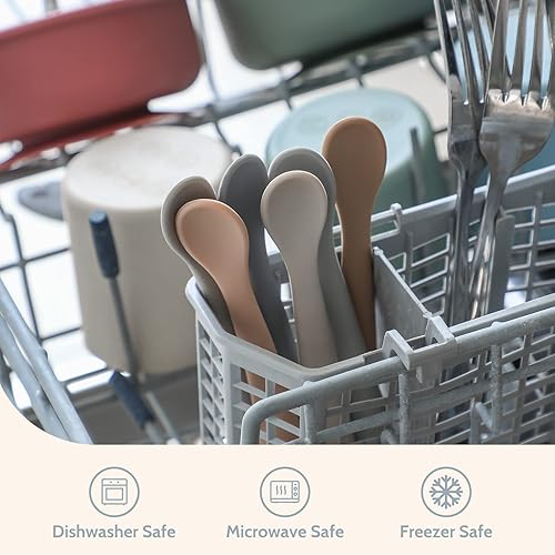 Vista 21 de Cucharas de silicona para bebés de 6 piezas, cucharas para bebés de primera etapa, punta suave, fácil de poner en las encías, cuchara