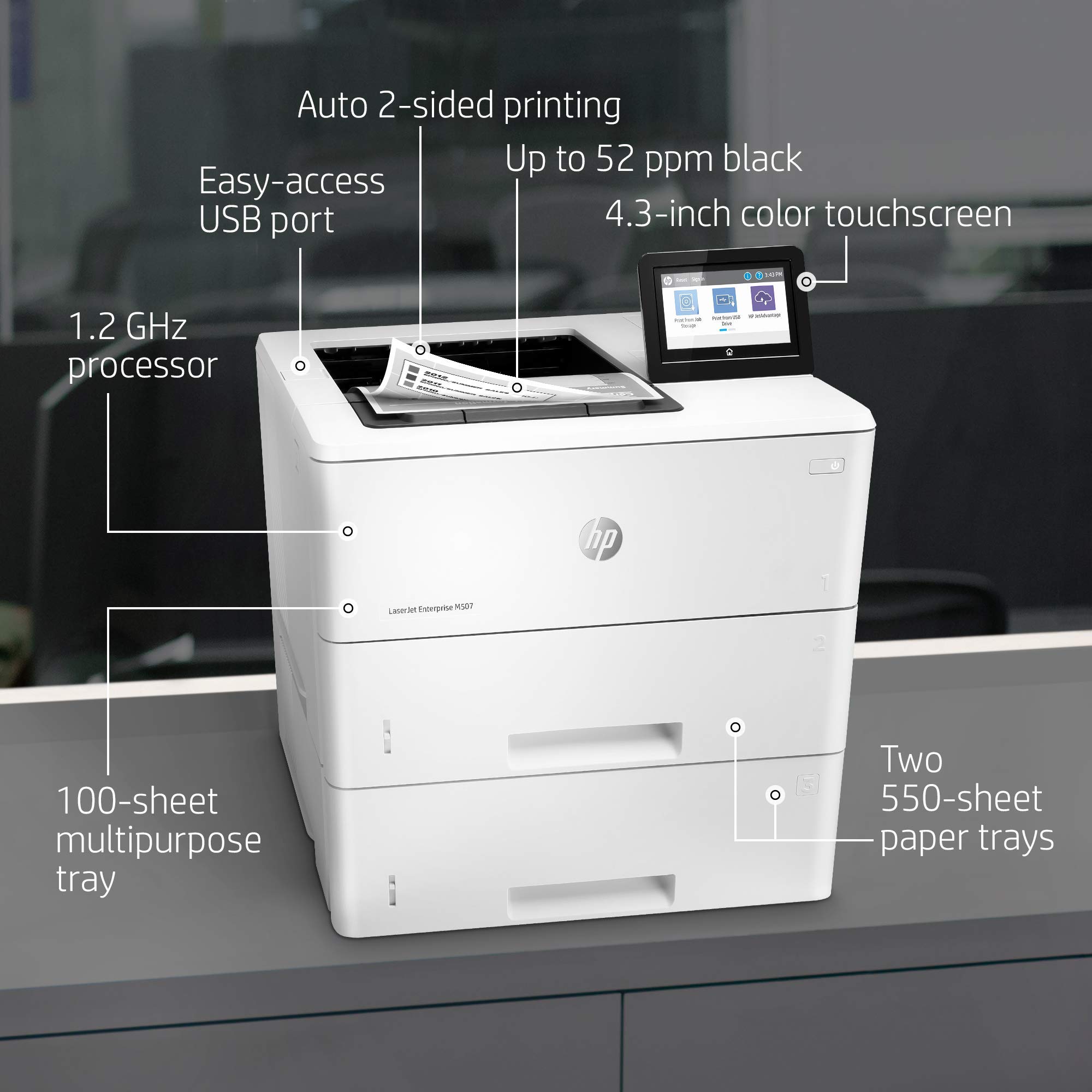 HP LaserJet Enterprise M507x with One-Year, Next-Business Day, Onsite Warranty (1PV88A),White (Renewed)
