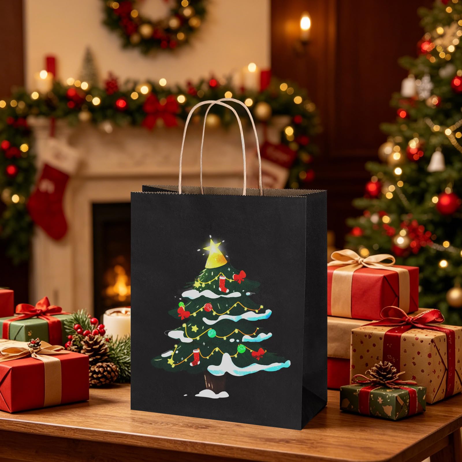 Oikss Średnie torby z papieru kraftowego z uchwytami, 20 x 12 x 25 cm, na urodziny, wesele, przyjęcie, upominki, artykuły spożywcze, zakupy na wynos, do biznesu, rękodzieła, torby na prezenty, worki