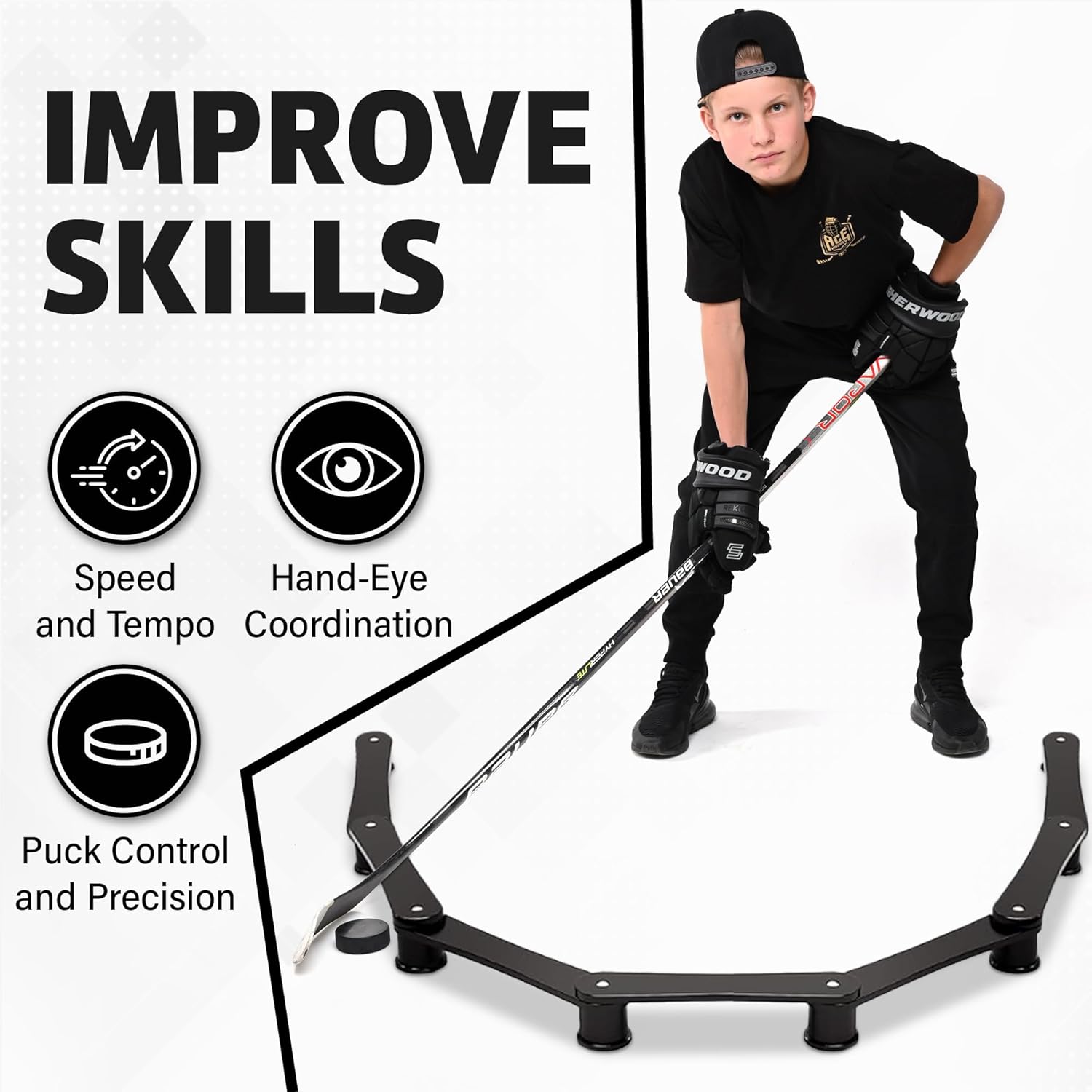 ACE HOCKEY The Snake Trainer - Lightweight Stickhandling Training Tool - Hockey Training Equipment for Puck Control, Reaction Time and Coordination - Portable, Durable and Adjustable