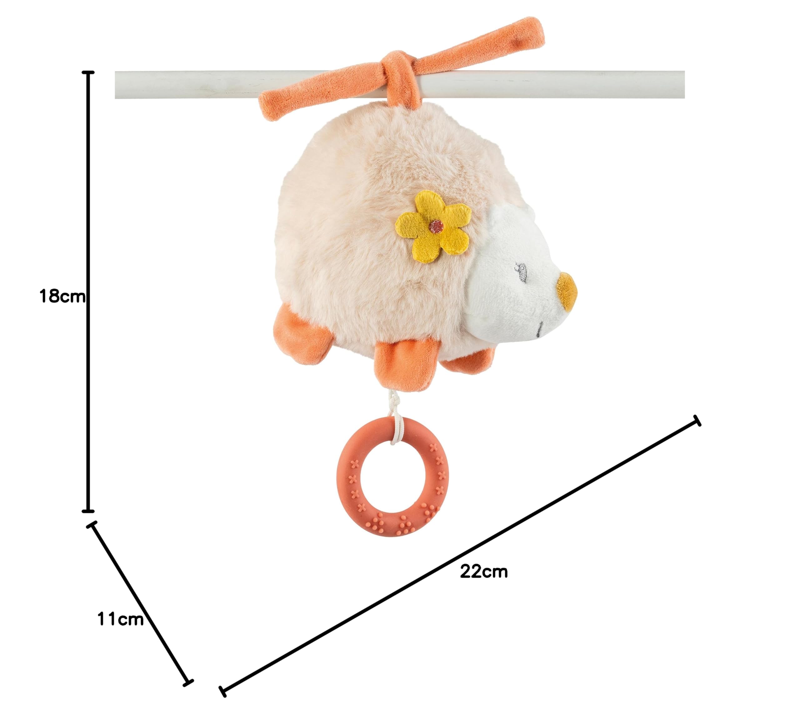 Nattou Mini-Peluche con Attività, Cotone e Velour, Con Musica e Anello da Dentizione in Silicone, Riccio Zoe, Largo ca. 17 cm, Mila, Zoe e Lana, Beige