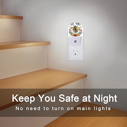 Miniatura 6 de AOWULA Luz nocturna de abeja, flor silvestre enchufable, luces LED de noche para habitación de niños y niñas, lámpara de pared con sensor de