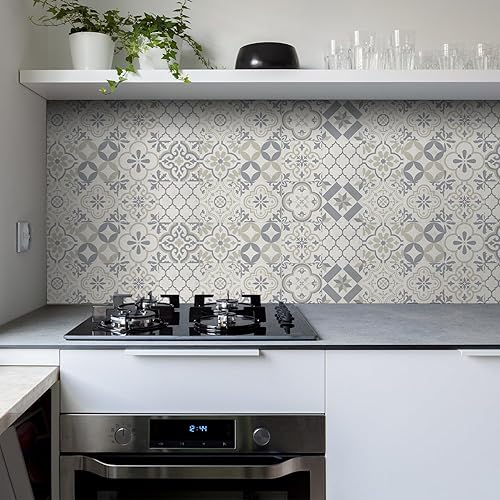 Miniatura 41 de Lukery Peel and Stick Tile Waterproof Backsplash for Kitchen Flower Tile Stickers Self-Adhesive Floor Tile PVC Wall Tile DIY Tile Decals, Grey