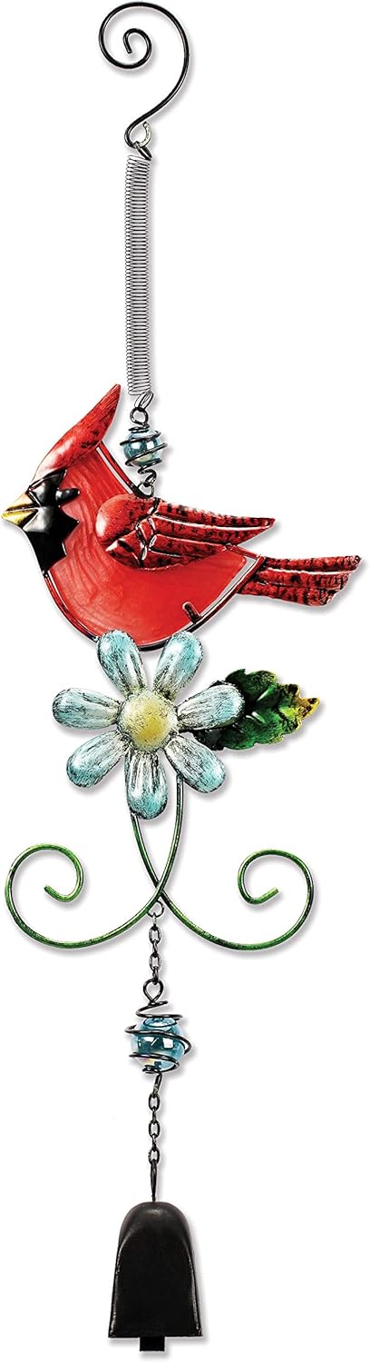 Sunset Vista Designs Metal and Glass Cardinal Bouncy Hanging Decoration, Bright Red, 17 Inches