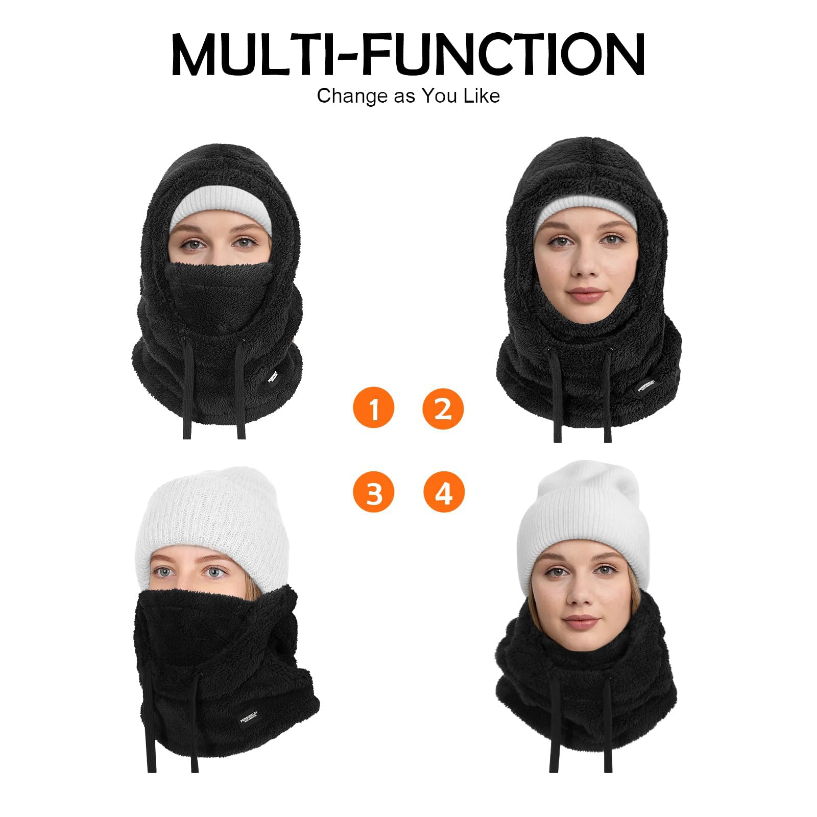Passamontagna Unisex 2-in-1 in Pile Antivento, Scaldacollo Sciarpa Termico Regolabile per Sci Moto e Sport Invernali, Maschera da Cappuccio Caldo Copertura Viso Uomo Donna per Attività all'Aperto