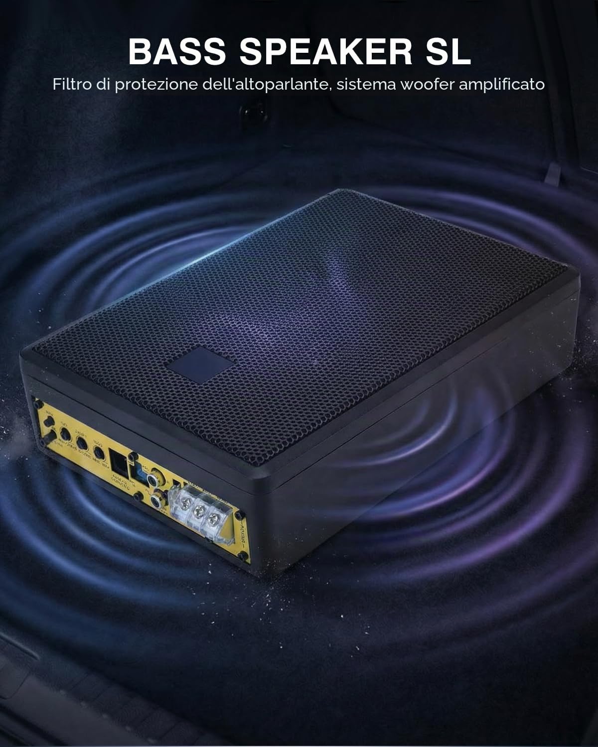 Subwoofer attivo 1000W Salvaspazio per Auto | Struttura compatta salvaspazio 1000W Bassi profondi, ingombro ridotto per Auto Musica e guida