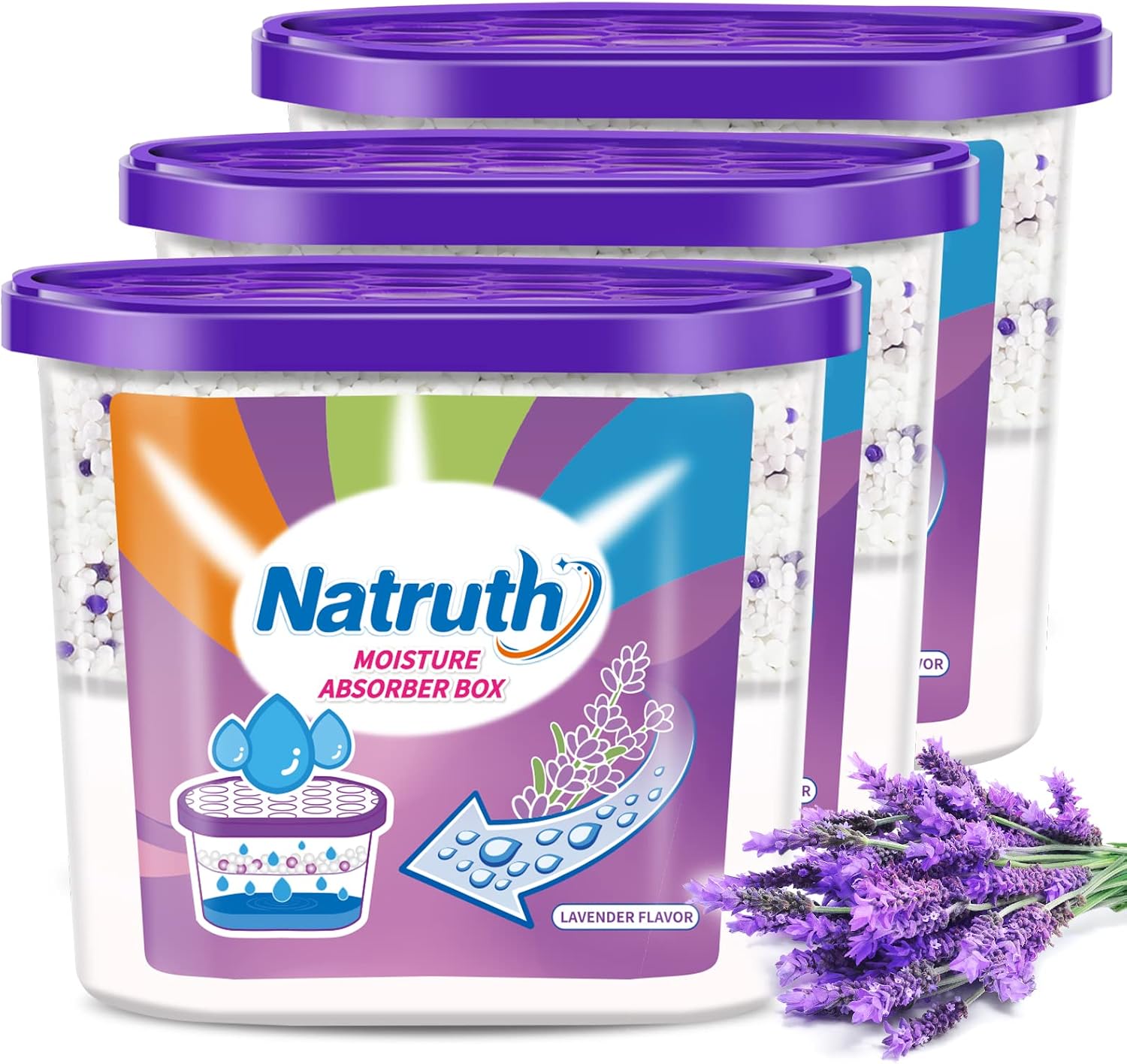 NATRUTH 21.5OZ-3-Pack Moisture Absorbers，3*21.5oz Lavender Scent,Portable Closet Dehumidifier, Odor Eliminator Absorber Bucket,Humidity Absorber,Cleaner Air Dehumidifier for Closet ,Bathrooms, Kitchen & Study, Boats,RVs and More