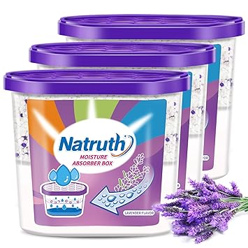 NATRUTH Moisture Absorber boxes 500mL (3 Packs), Closet Dehumidifier, Eradicate OdorMoisture Absorber, Dehumidifier for Closet ,Bathrooms, Kitchen & Study, Boats,RVs and More (Lavender)