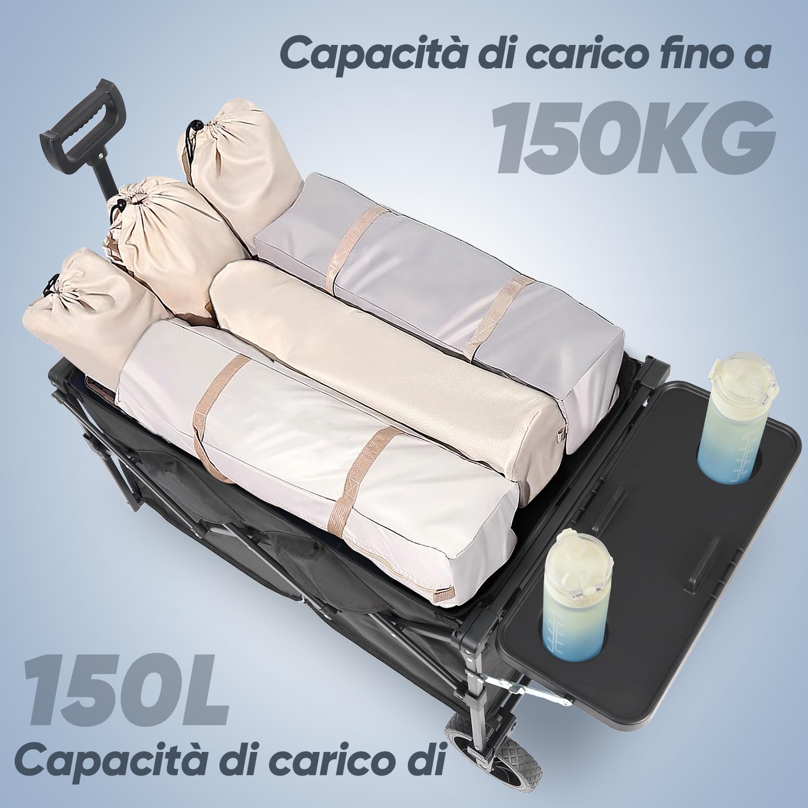 Sekey XXL Mobi 3012 - Carretto pieghevole con piano di appoggio apribile, 150 l, 150 kg, colore: Nero