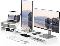 Vista 10 de Fenge - Soporte elevador para monitor de computadora con cajón para 2 o 3 monitores, soporte de escritorio ajustable en longitud y ángulo para Negro