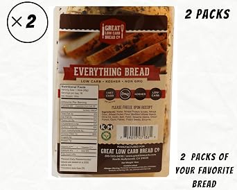 Great Low Carb Everything Bread16 oz loaf Pack of 2 | Keto friendly | Kosher| Served Fresh |Non GMO |Low carb diet