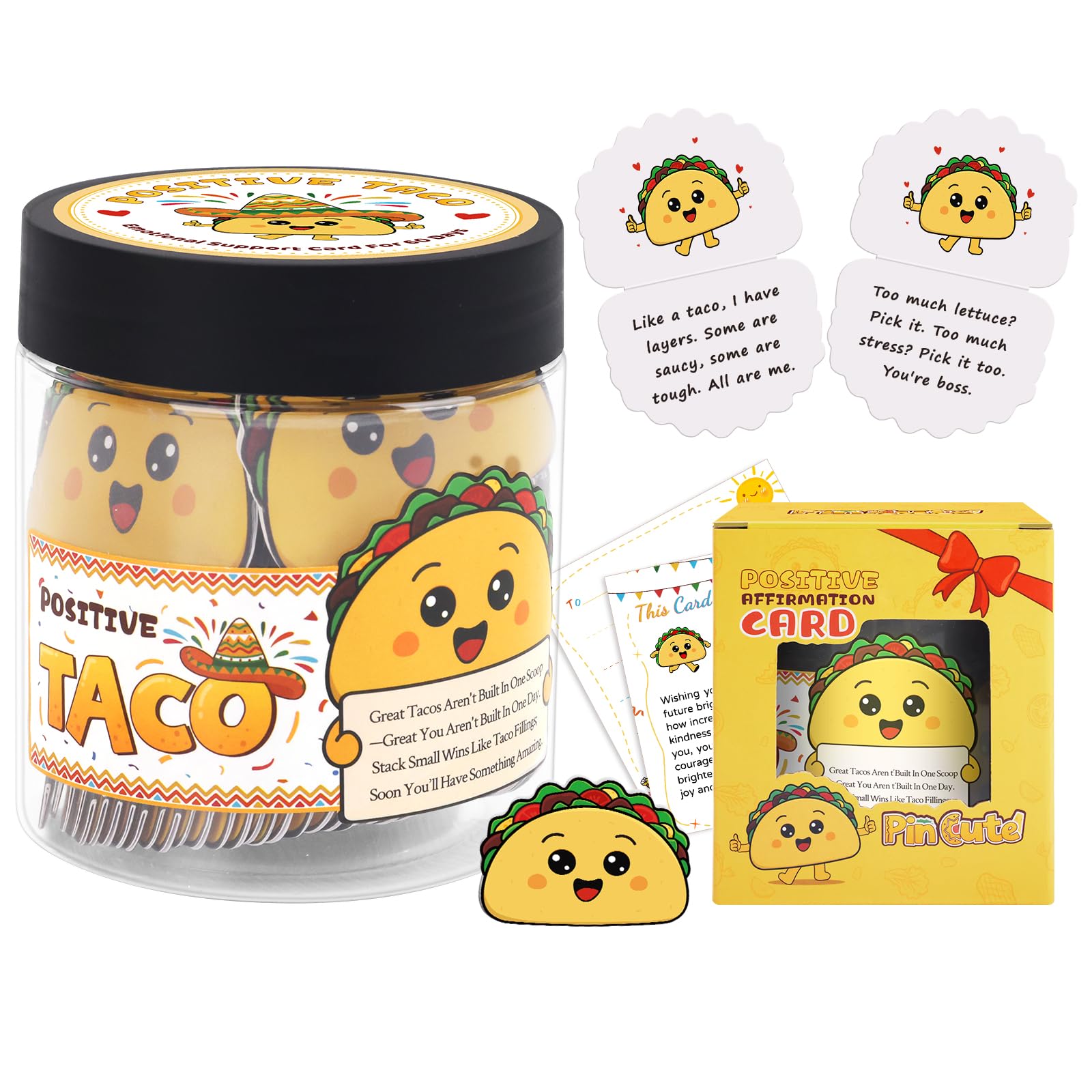 PinCute 60 Positive Taco Affirmation Jar - Teacher Appreciation Gifts, Self Care Graduation Gift, Birthday Gifts for Women Men Teen, Cute Home Decor