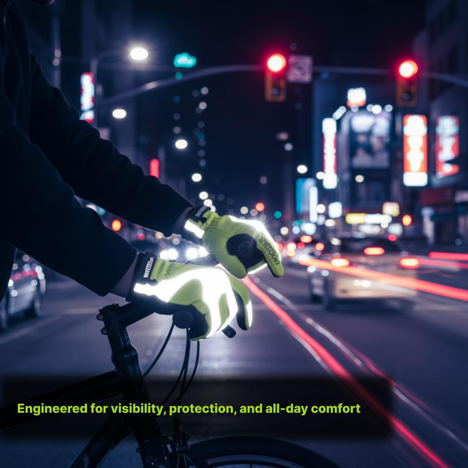 Reflective Winter Gloves Fluorescent Hi-Vis Cold Weather Warm Gloves for Cycling & Running, Windproof and Water Proof with Touchscreen Grip - Image 6