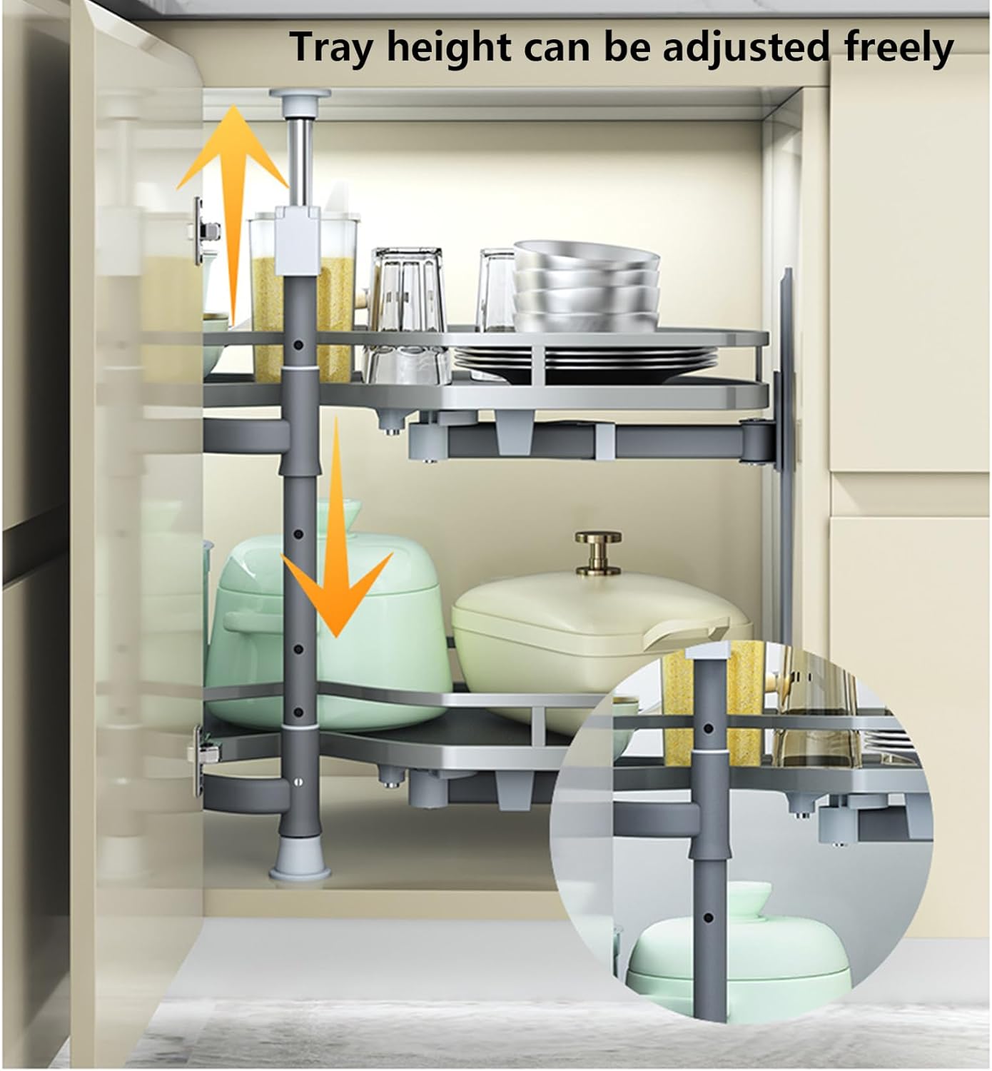 Adjustable Pull-Out Corner Shelf Blind Corner with Soft-Close Mechanism 700mm Height for Kitchen Cabinets Spice Rack & Accessory Storage