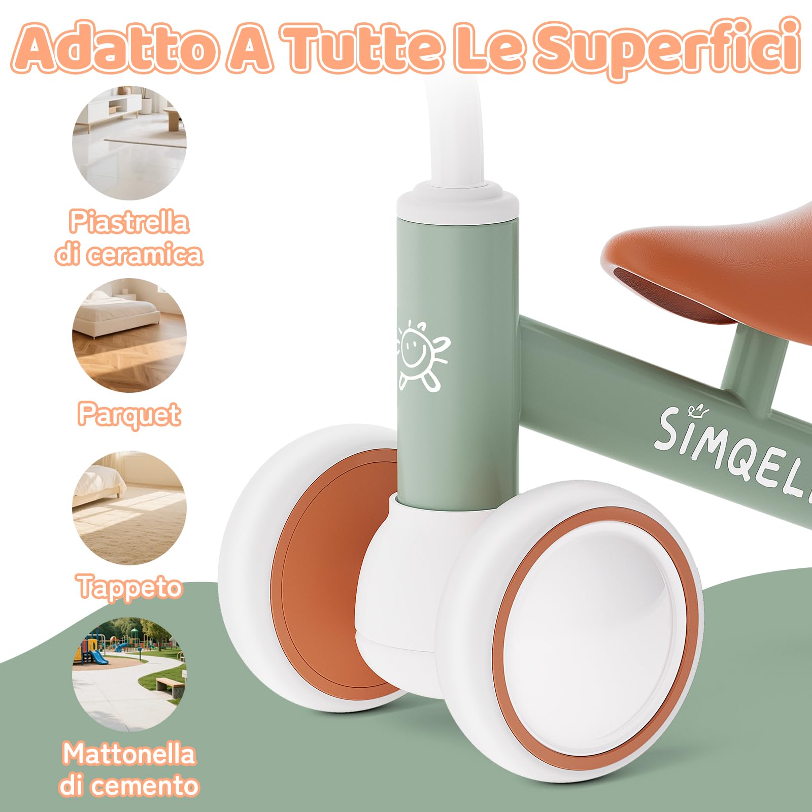 Bicicletta Senza Pedali per 1 Anni (10-24 Mesi), Bicicletta Equilibrio per Bambini, con 4 Ruote Primo Regalo di Compleanno per Bambini e Bambine (Verde)