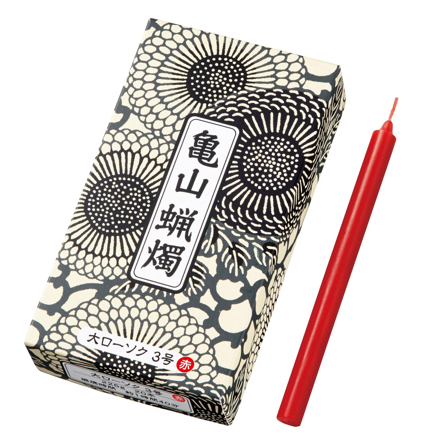 カメヤマ 大ローソク3号 (赤) 20本入 225g 約1時間40分