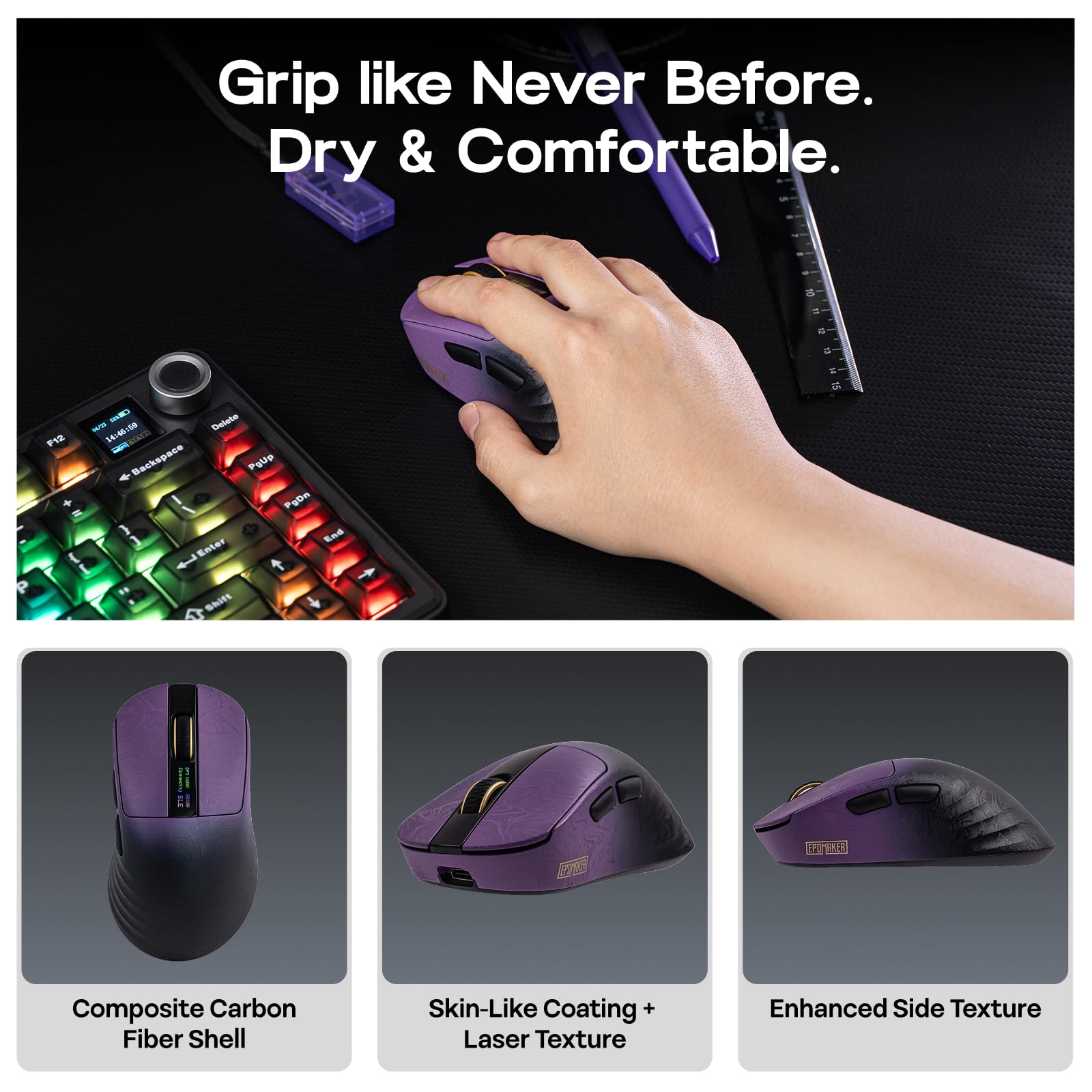 EPOMAKER Carbonis Mouse Inalámbrico para Gaming con Pantalla