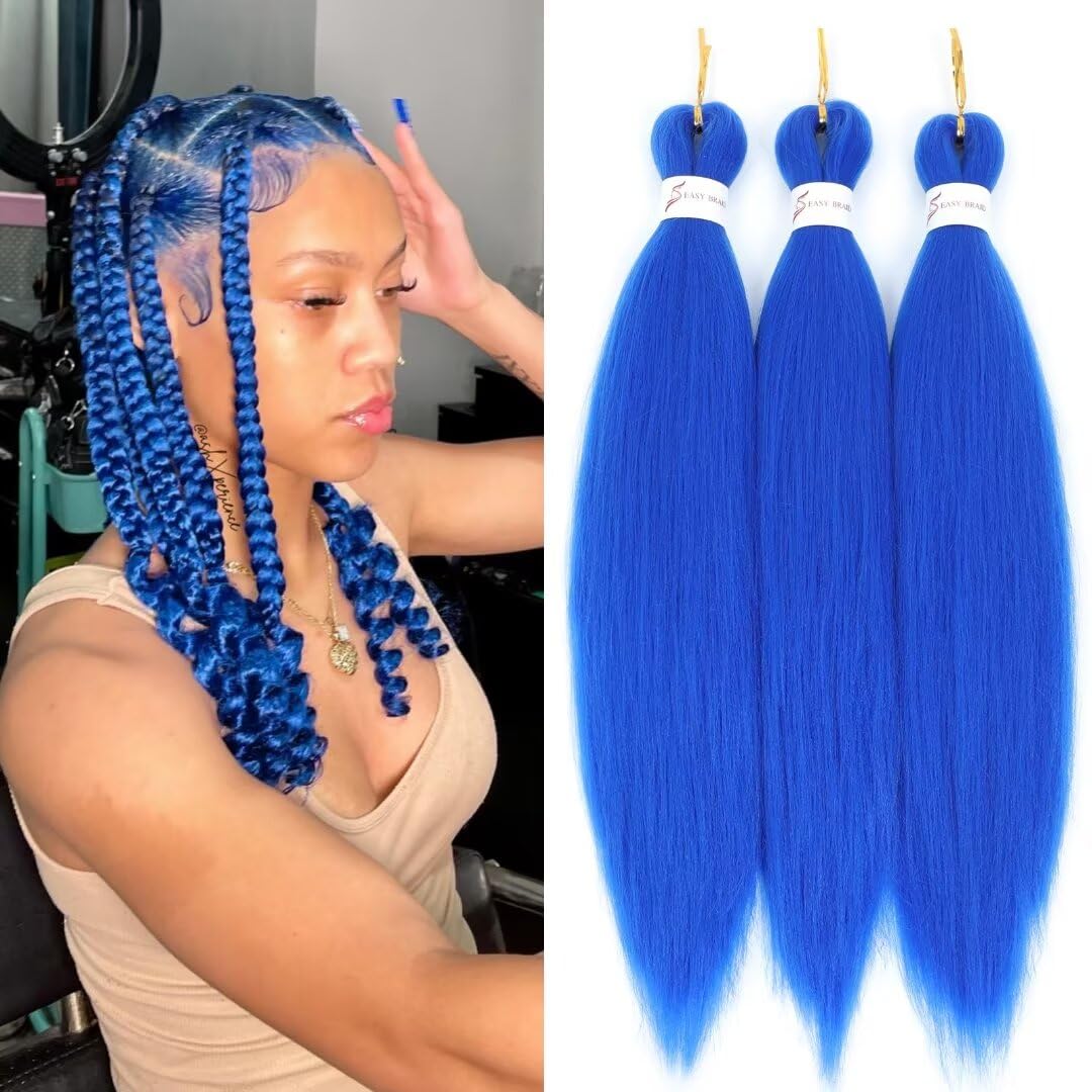 Amazon.com : Iluadme Blue Braiding Hair Pre Stretched 18inch EZ