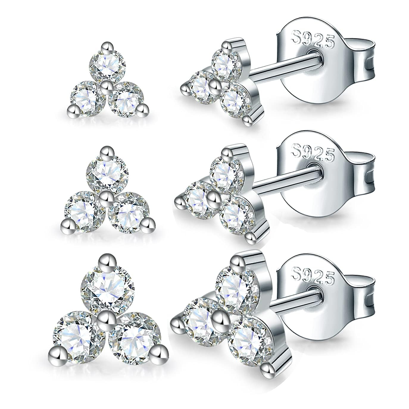 MASOP Ohrstecker Silber Gold Rosegold Set, Klein Zirkonia Silber 925 Stecker 3mm/4mm/5mm Schmuck Geschenke für Frauen Damen Mädchen