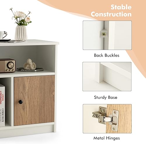Miniatura 6 de Giantex Juego de 2 mesitas de noche blancas mesa auxiliar de 25 pulgadas de alto con 1 puerta y 2 estantes abiertos mesita de noche de madera con