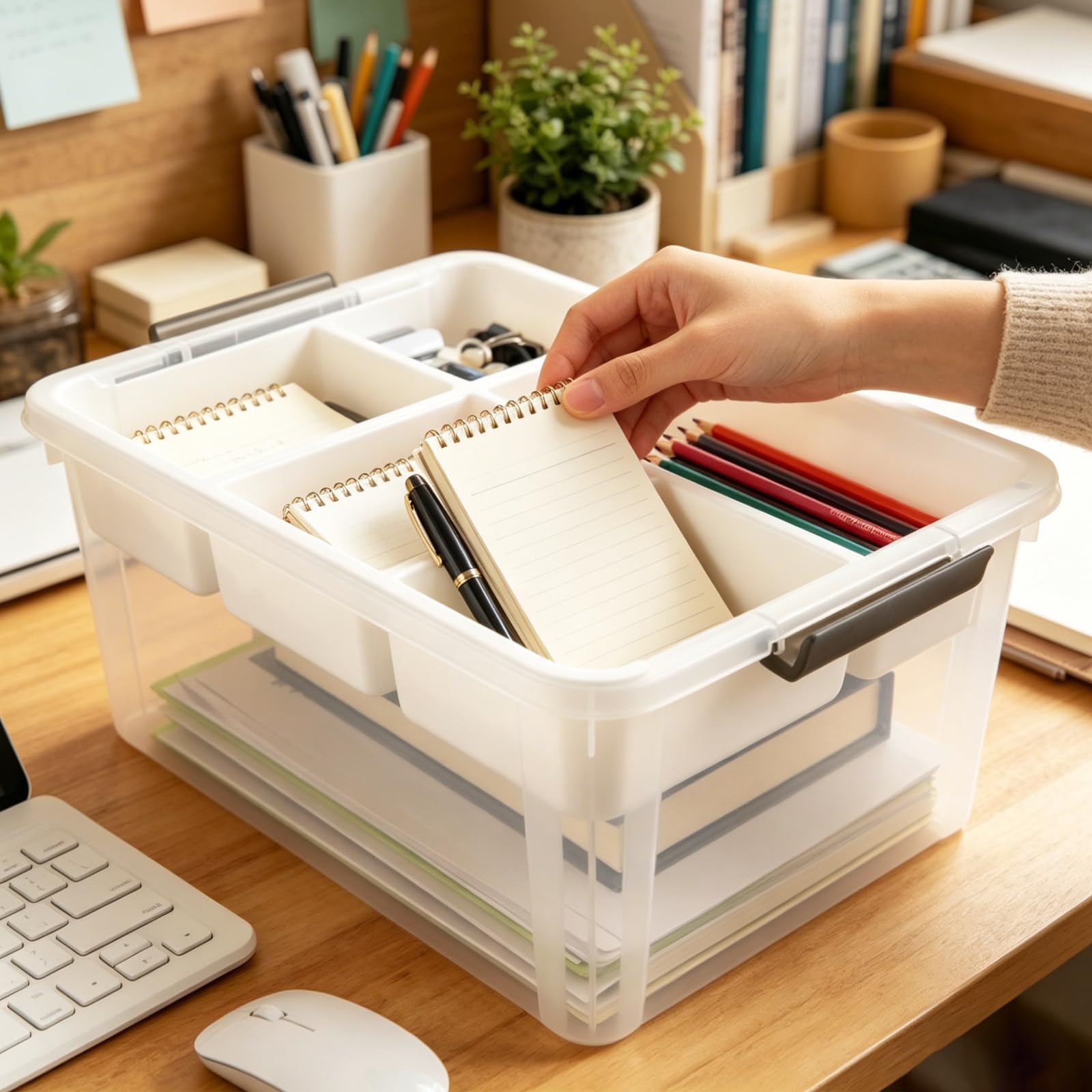 YOUNTHYE Set di 2 scatole portaoggetti con scomparti, 40,5 x 29,5 x 18,5 cm, impilabili, grandi, per mattoncini da costruzione e accessori per il fai da te