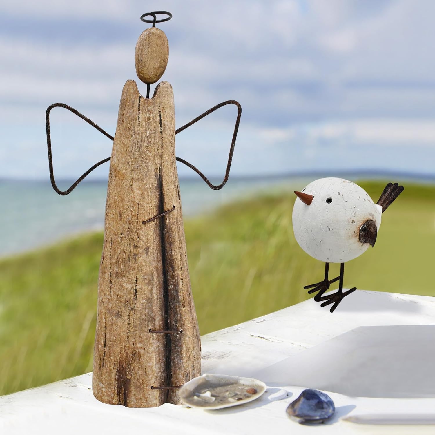 Aecipl Wood Angel Decor Tabletop Statue Decorative Praying Sculpture Table Centerpiece Angels Figurine Shelf Decoration Guardian Angel Memorial Gifts (Large)