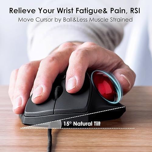 Miniatura 2 de SANWA - Mouse ergonómico con cable, ratones ópticos, botones silenciosos programables, trackball de 1.575 in, 60080012001600 DPI, compatible con